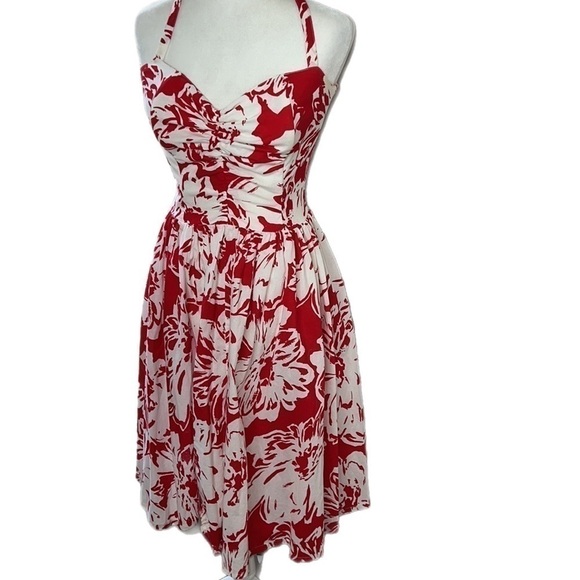 EUC Vintage Robbie Bee Pin-Up Style Red White Print Pockets Boned Bodice M - Picture 3 of 15